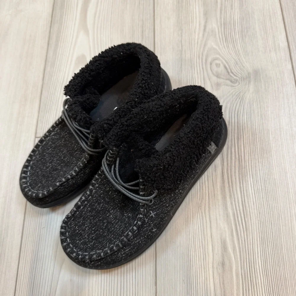 Hey Dude Wendy Fold Y Brushed Cozy Black Moccasins Loafers 42143-060 Youth J4